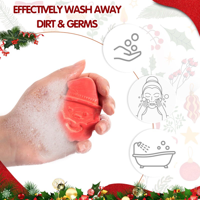 Heigble 90 Pcs Christmas Soap Bars Christmas Gift Bulk with 30 Holiday Glycerin Snowflake Xmas Tree Santa Clause Gingerbread Men Soap 30 Bag 30 Tag for Guest Coworker Bathroom(Red,Santa Claus) - Image 3